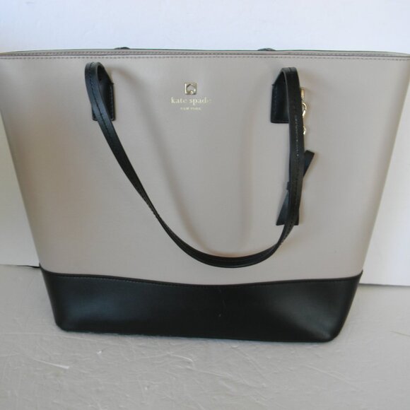 Kate Spade Sawyer Street LARGE COLORBLOCK CREAM/BLACK LEATHER TOTE - Picture 2 of 9